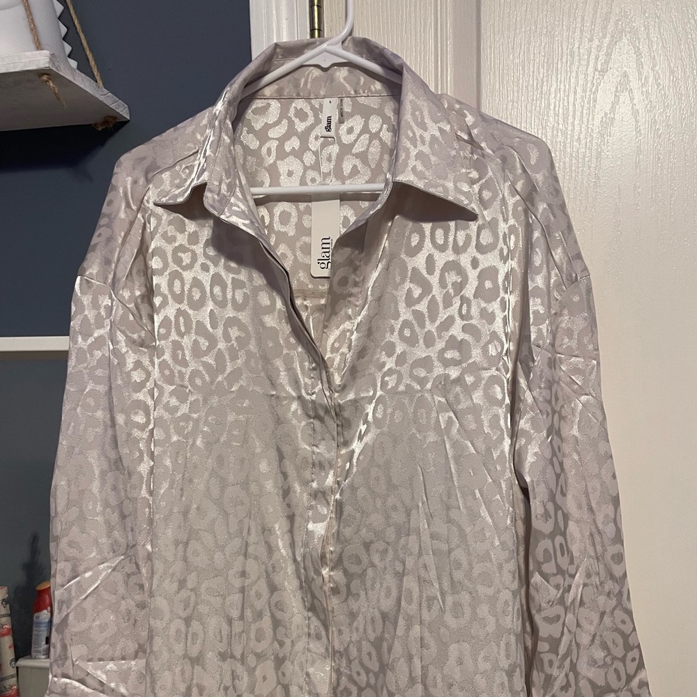 Silk cheetah print button down shirt